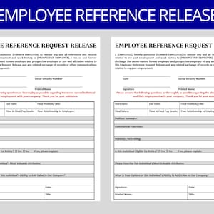 Employee Reference Request Release | HR Template | MS Word Editable Form