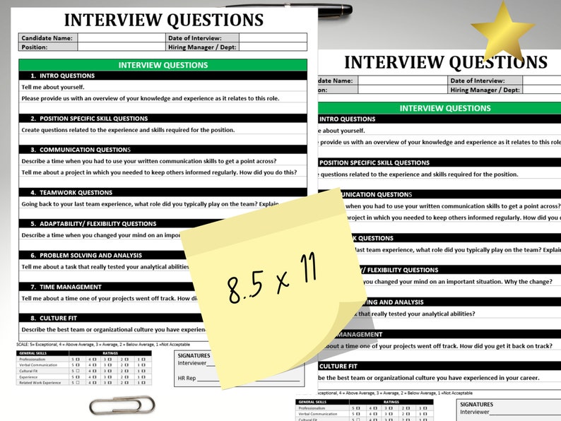 Interview Questions Template Human Resources Behavioral Etsy