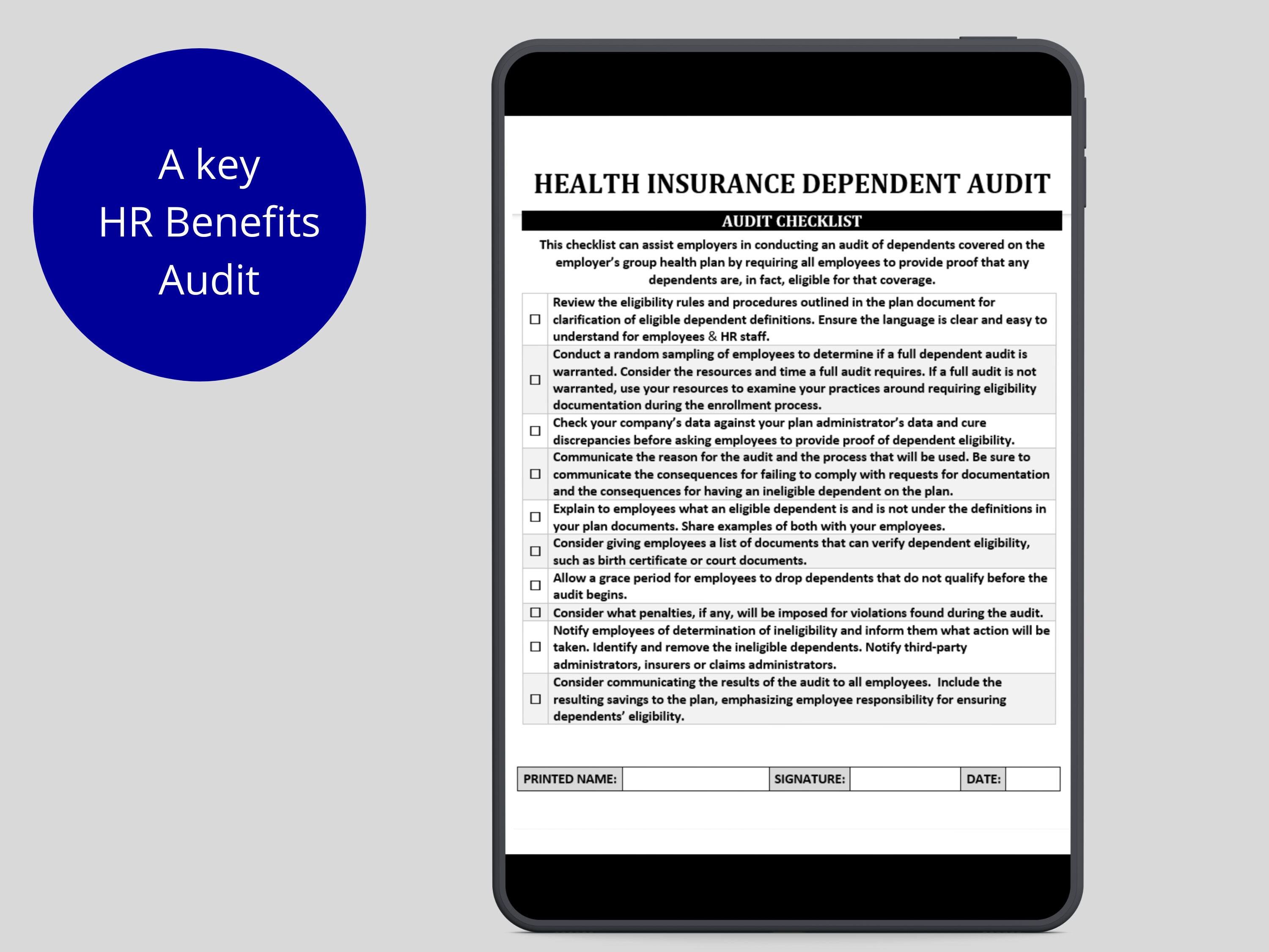 Health Insurance Dependent Audit Checklist Employee Benefits Etsy