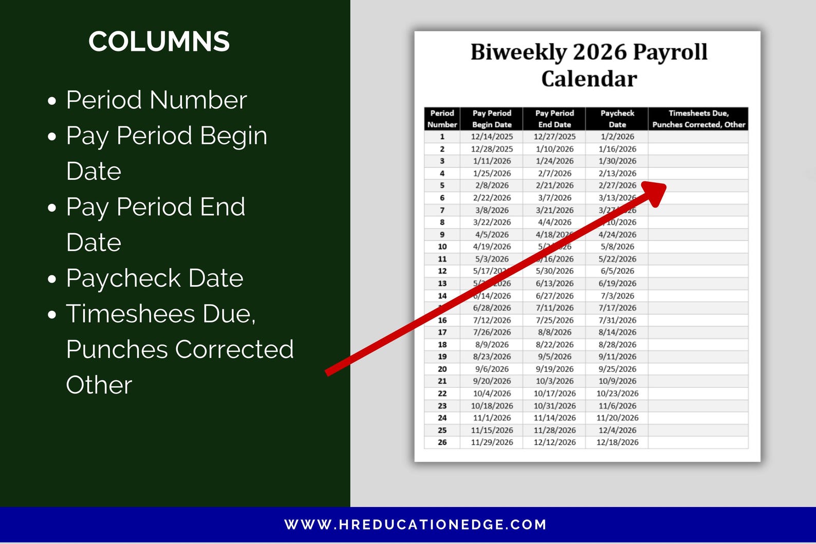 Biweekly Payroll Calendar 2026 MS Editable Word, Excel Pay Period