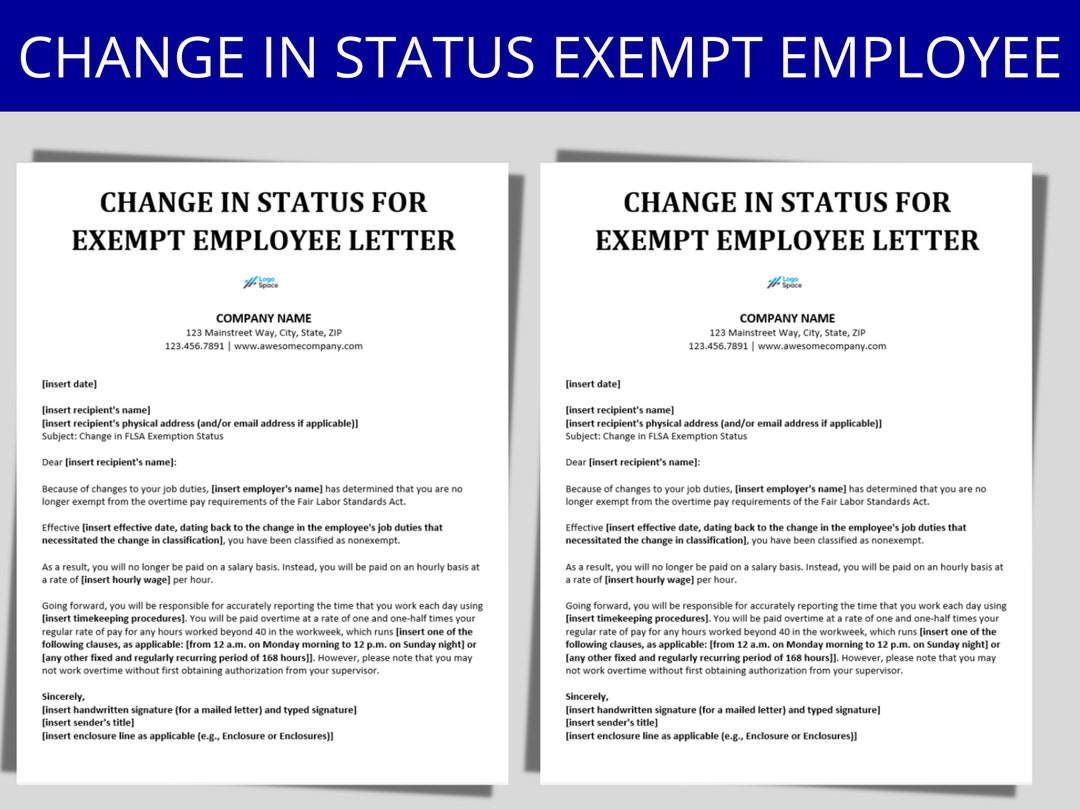 FLSA Change in Status Letter HR Form Exempt Nonexempt Status Pay
