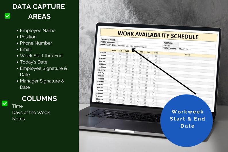 Employee Work Availability Form: Weekly Schedule Template (word, Excel ...