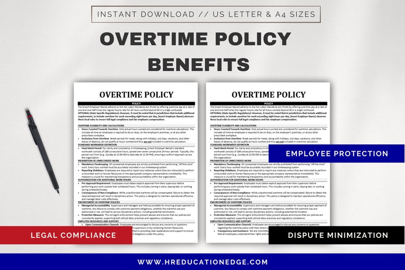 Overtime Policy Template: HR & Payroll Compliance (digital Download) - Etsy