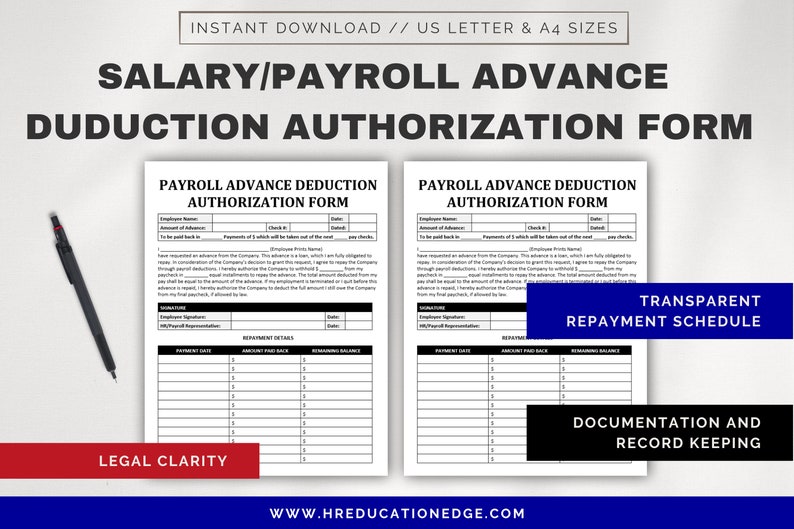 Employee Payroll Advance Authorization Form, Salary Loan Deduction ...