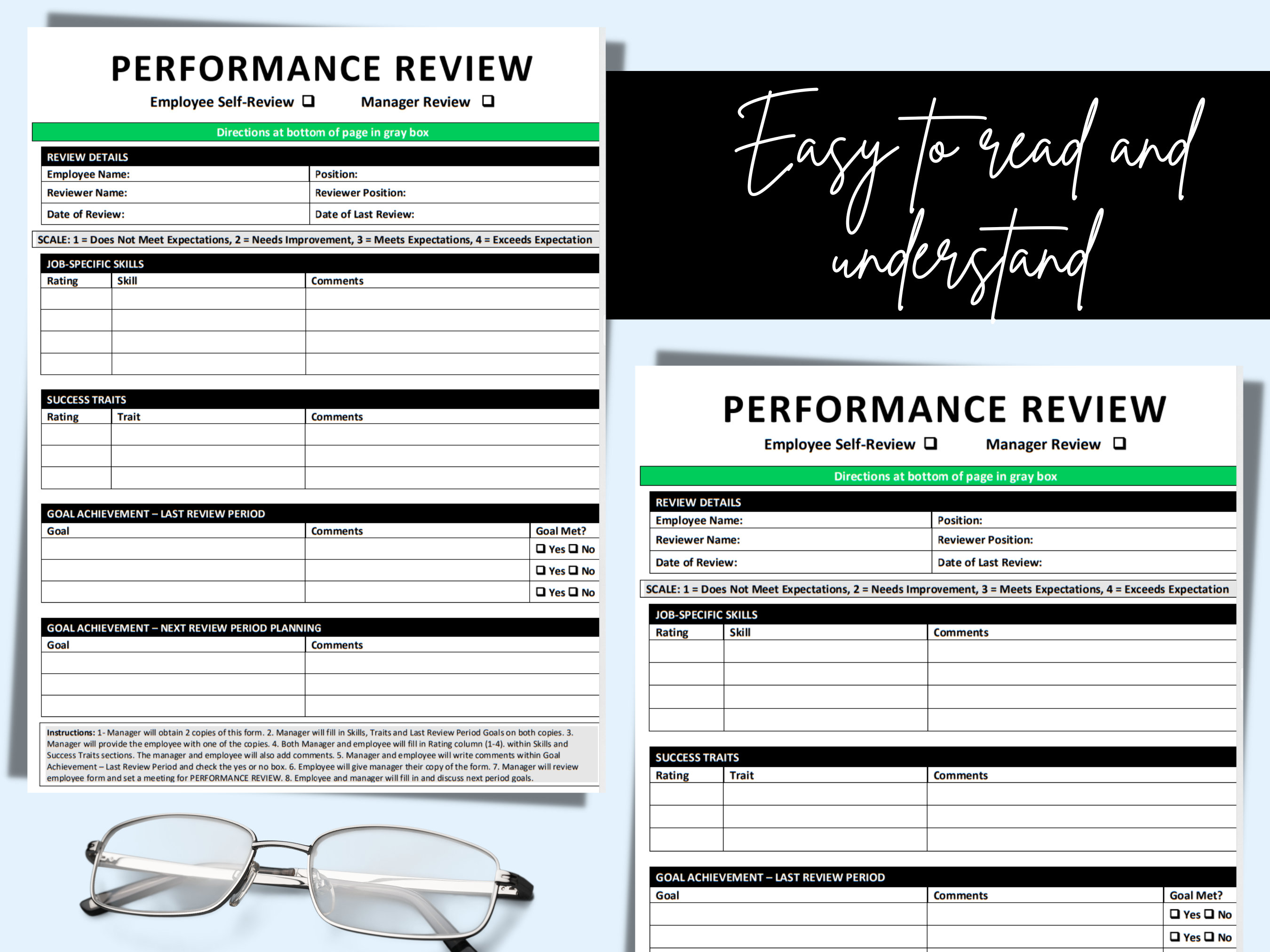 Employee Performance Review Template: Manager & Self Evaluation ...