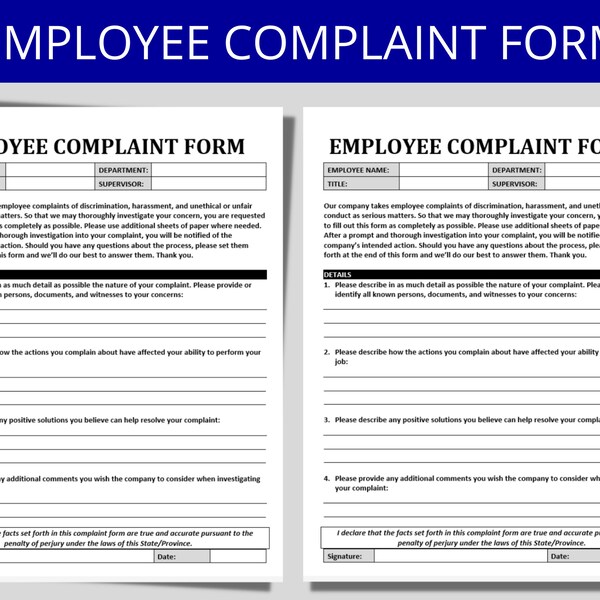 Human Resource Complaint Template - Etsy