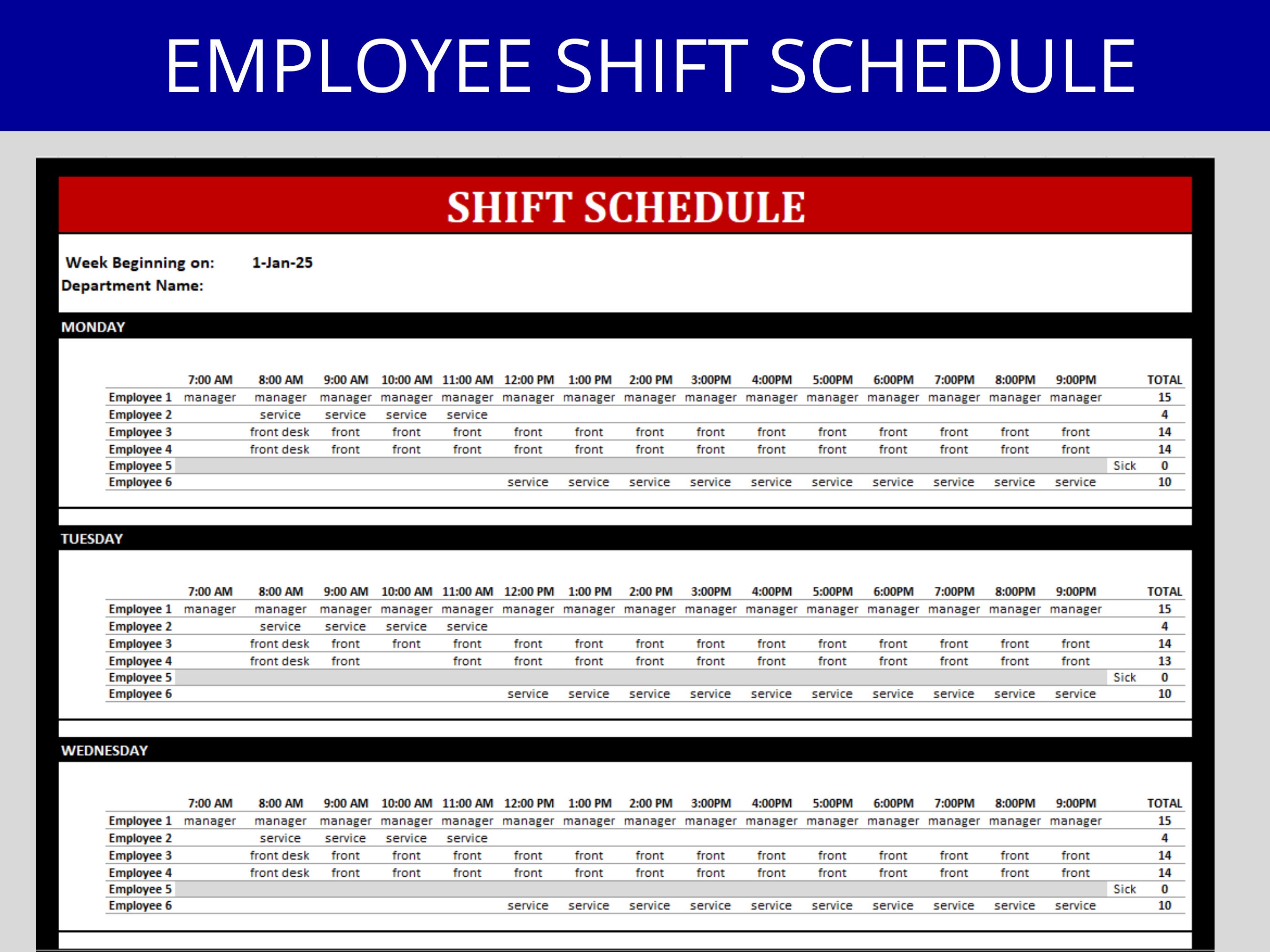 Employee Shift Schedule, Work Shift Schedule Planner, Staff Scheduling