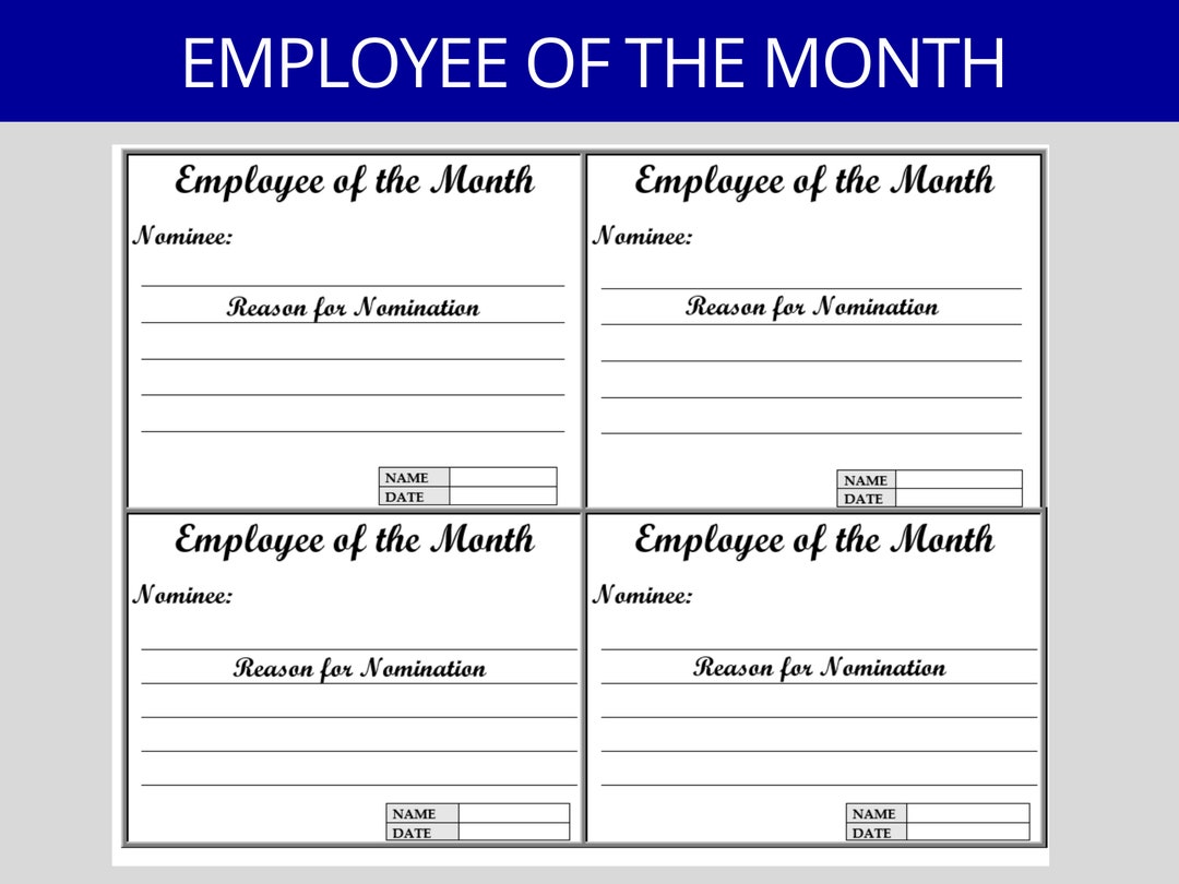 Employee of the Month Editable Nomination Template, Nomination Card Employee of the Month Editable Nomination Template, Nomination Card