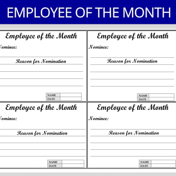 Employee of the Month: Editable Nomination Template, Nomination Card, HR Template, Staff Recognitions, Human Resource Form | Award Document