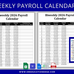 2026 Biweekly Payroll Calendar: Editable MS Word & Excel (Digital Download)