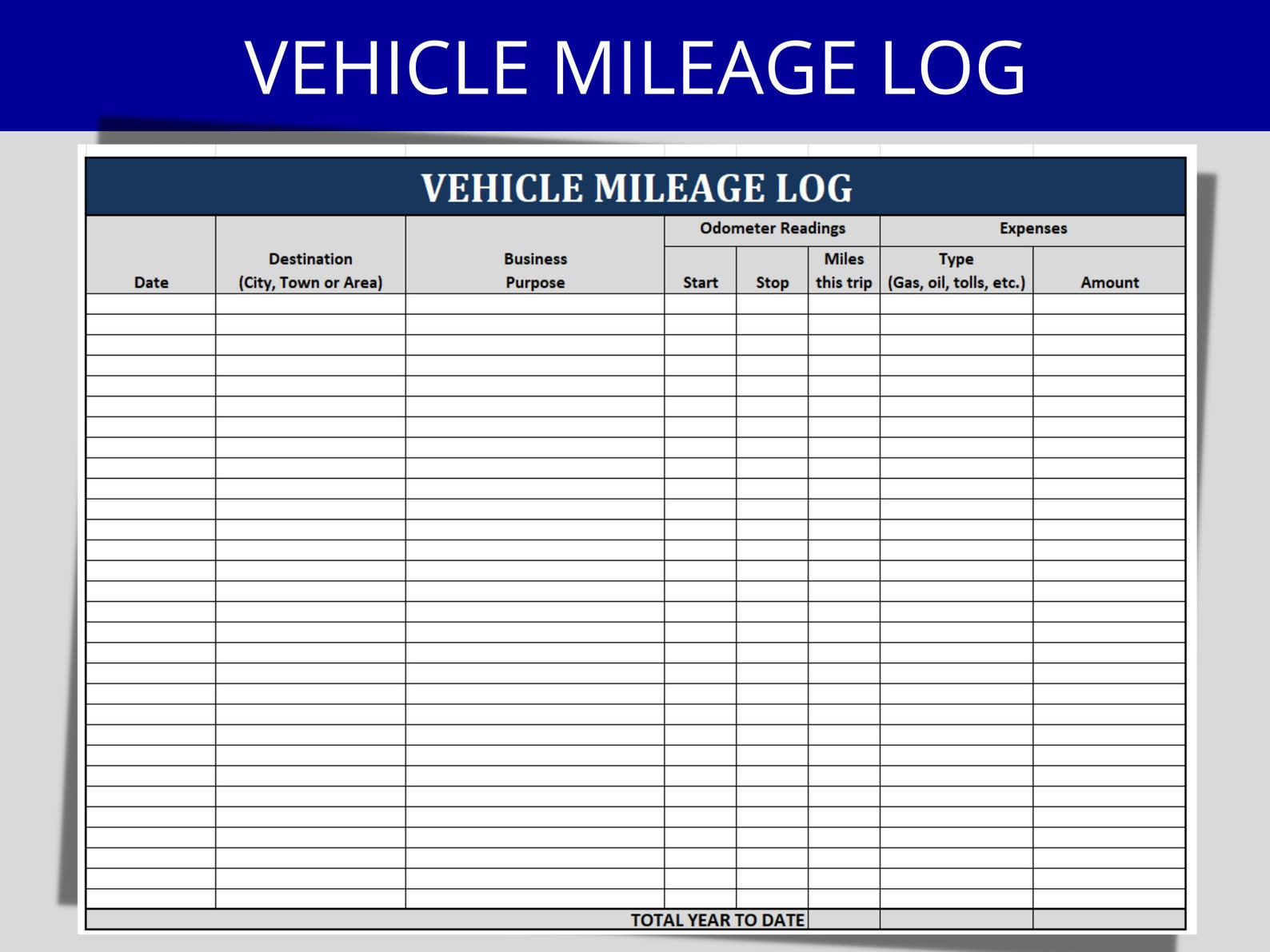 Vehicle Mileage Log: Editable Excel HR Template (digital Download) - Etsy