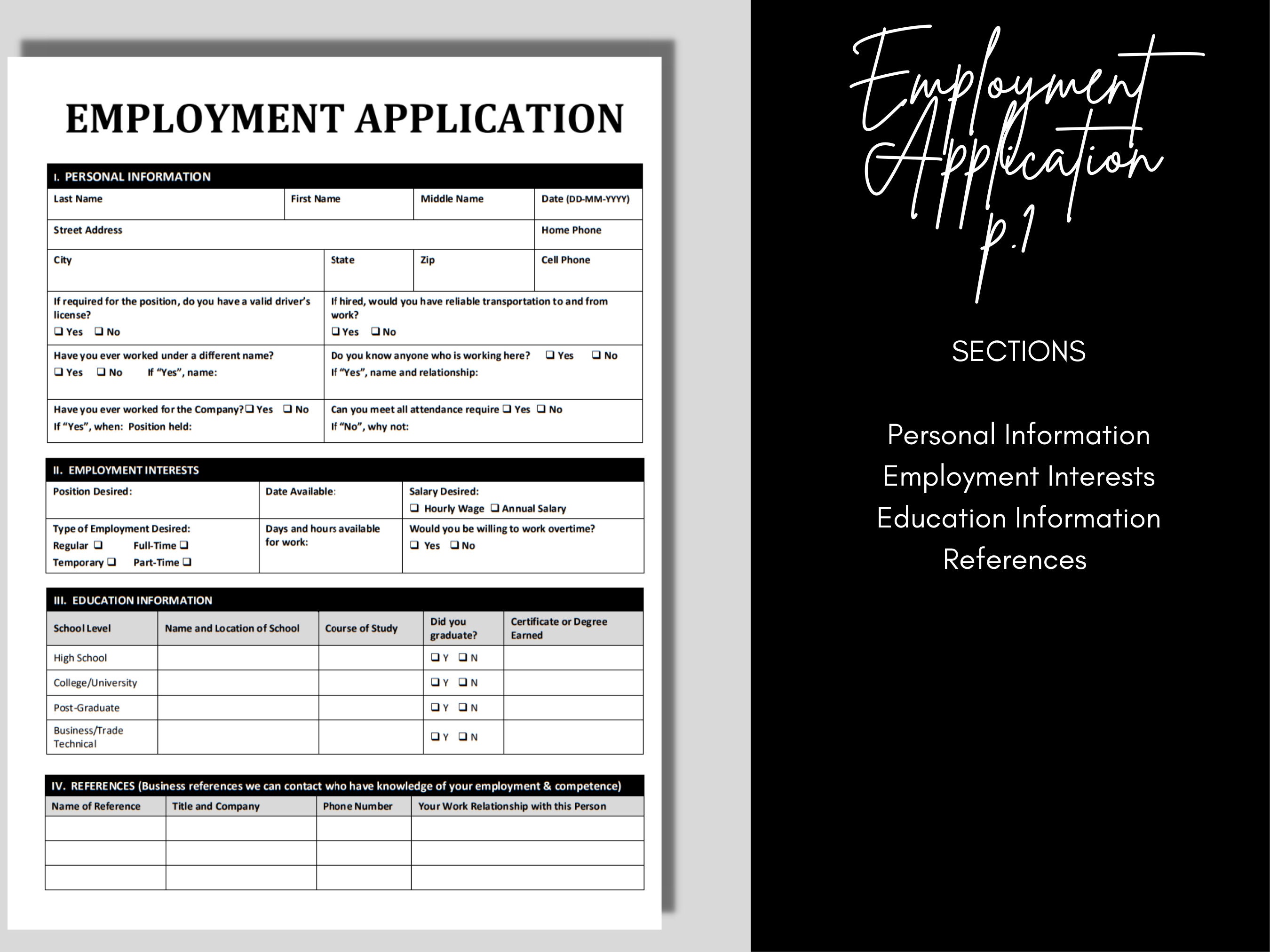 Job Application Form Employee Application Template Employment ...