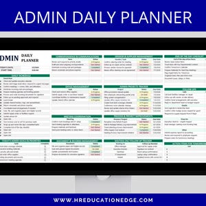 Daglig planerare för administration: Uppgiftsspårare och checklista för kontorsadministration | Excel + Google Sheets