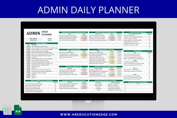 Admin Daily Planner: One Page Task Tracker & Checklist for Office Management | Excel + Google Sheets