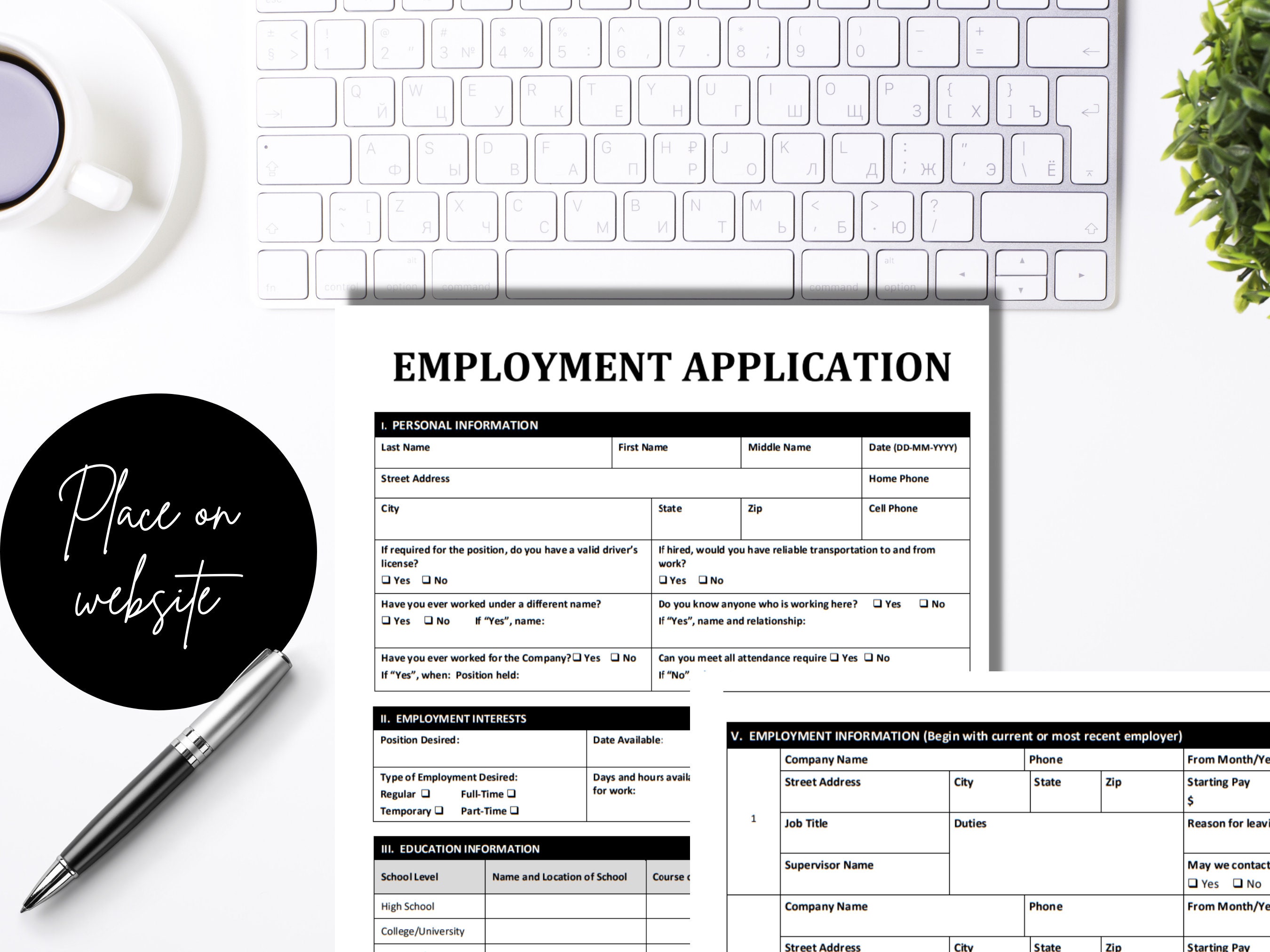 Job Application Form Employee Application Template Employment ...