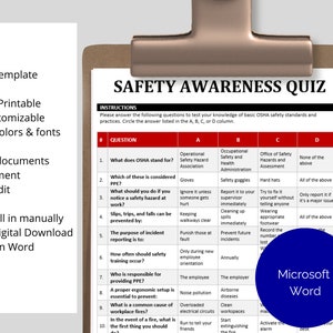 OSHA Safety Quiz: Employee Workplace Training (digital Download) - Etsy