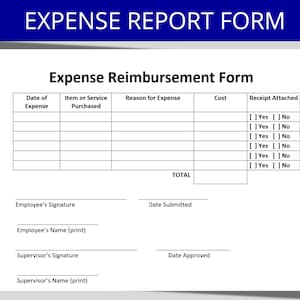 Expense Report Form | Employee Reimbursement Expenses | Editable / Printable Template | Travel Expense | Simplistic | HR Templates & Forms