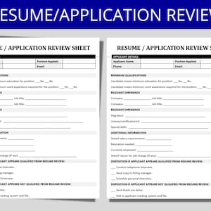 Employee Application Resume Review Form: HR Template (Digital Download)