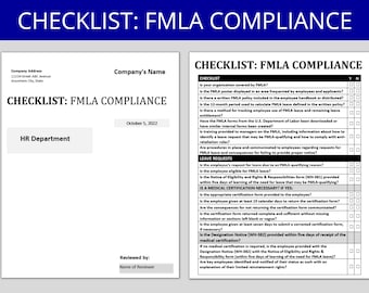 Lista de verificación de cumplimiento de la FMLA: Plantilla editable de RR. HH. (Descarga digital)