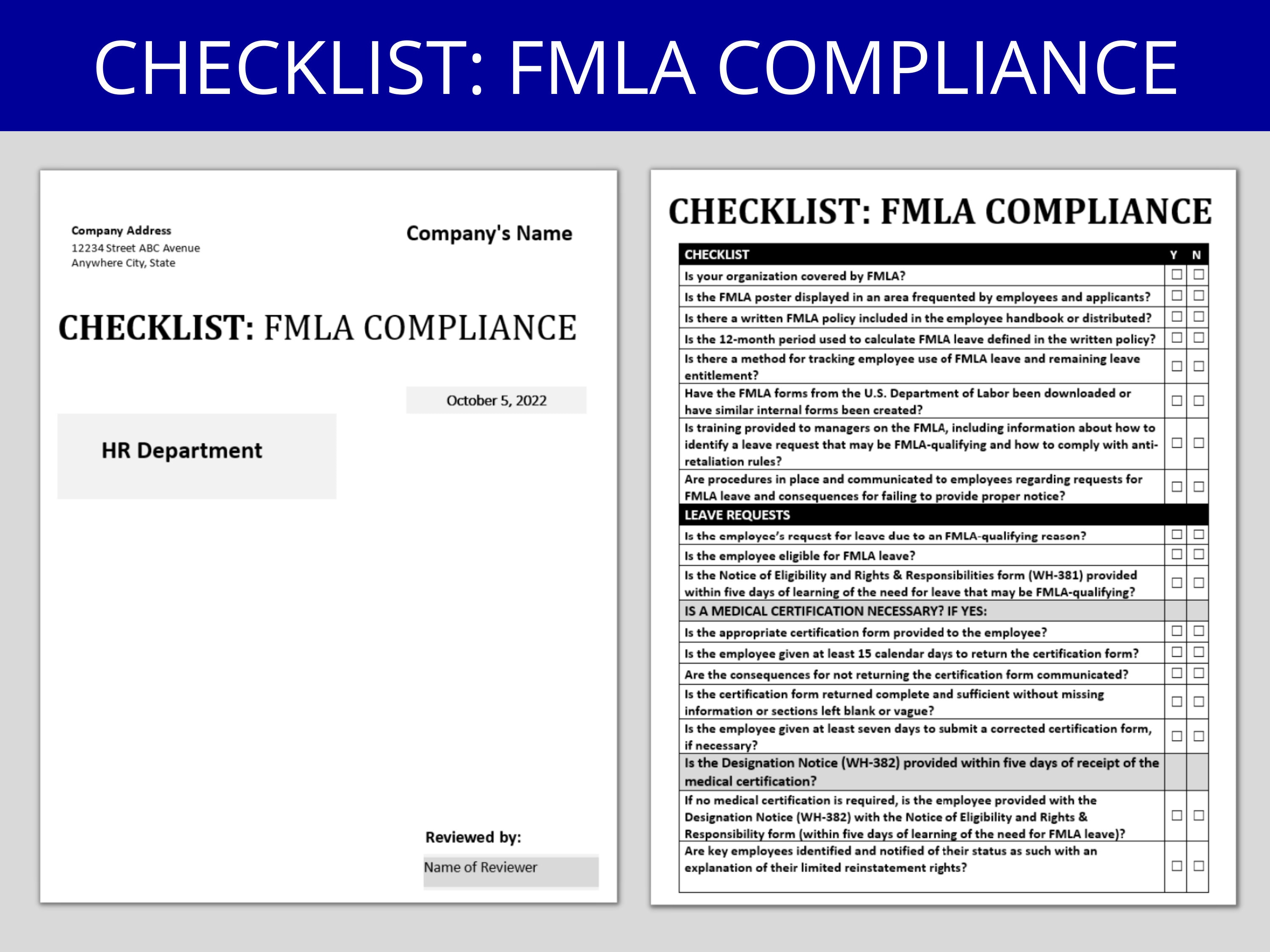 FMLA Checklist Compliance Editable Word Form HR Templates Family