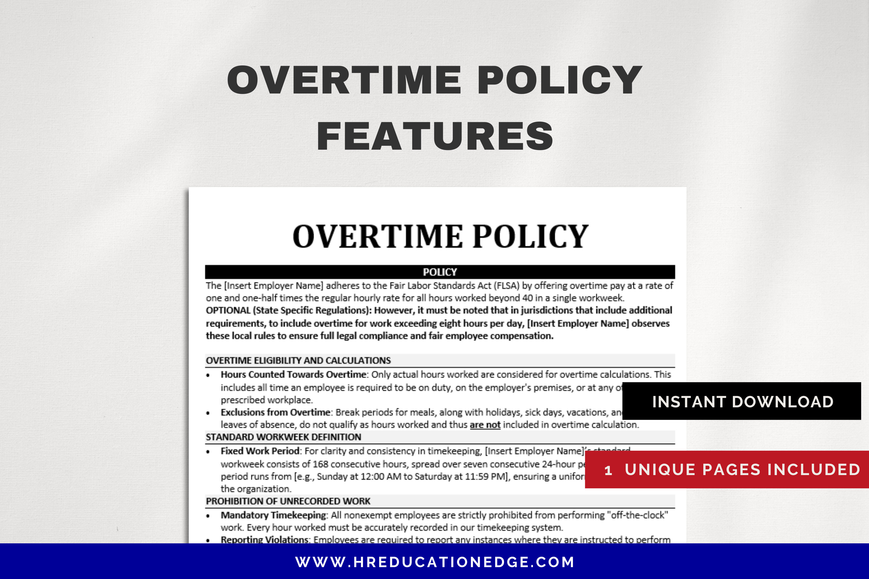 Overtime Policy Template: HR & Payroll Compliance (digital Download) - Etsy