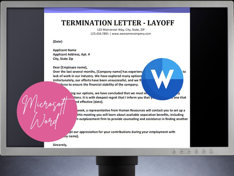 Layoff Termination Letter Editable Word HR Template Human Resources