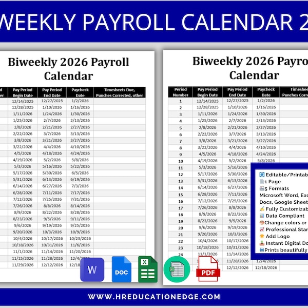 Excel Timesheet 2026 - Etsy