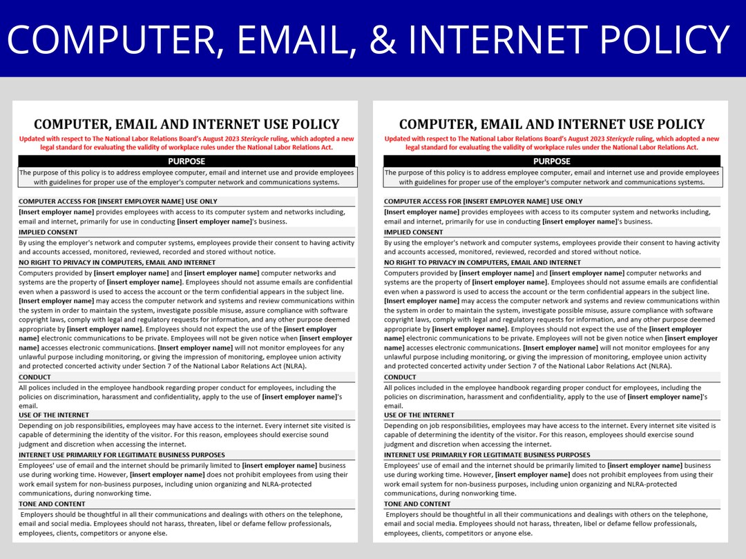 Workplace Computer & Email Use Policy: HR Template (digital Download ...