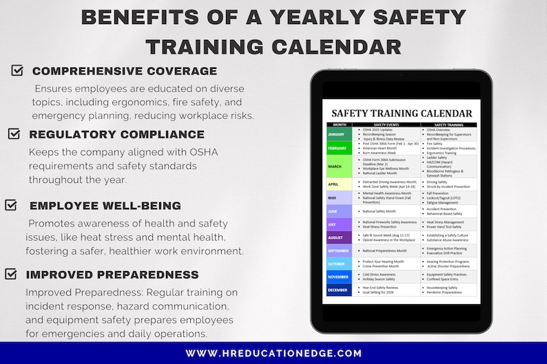 Workplace Safety Training Calendar: OSHA Compliance (digital Download ...