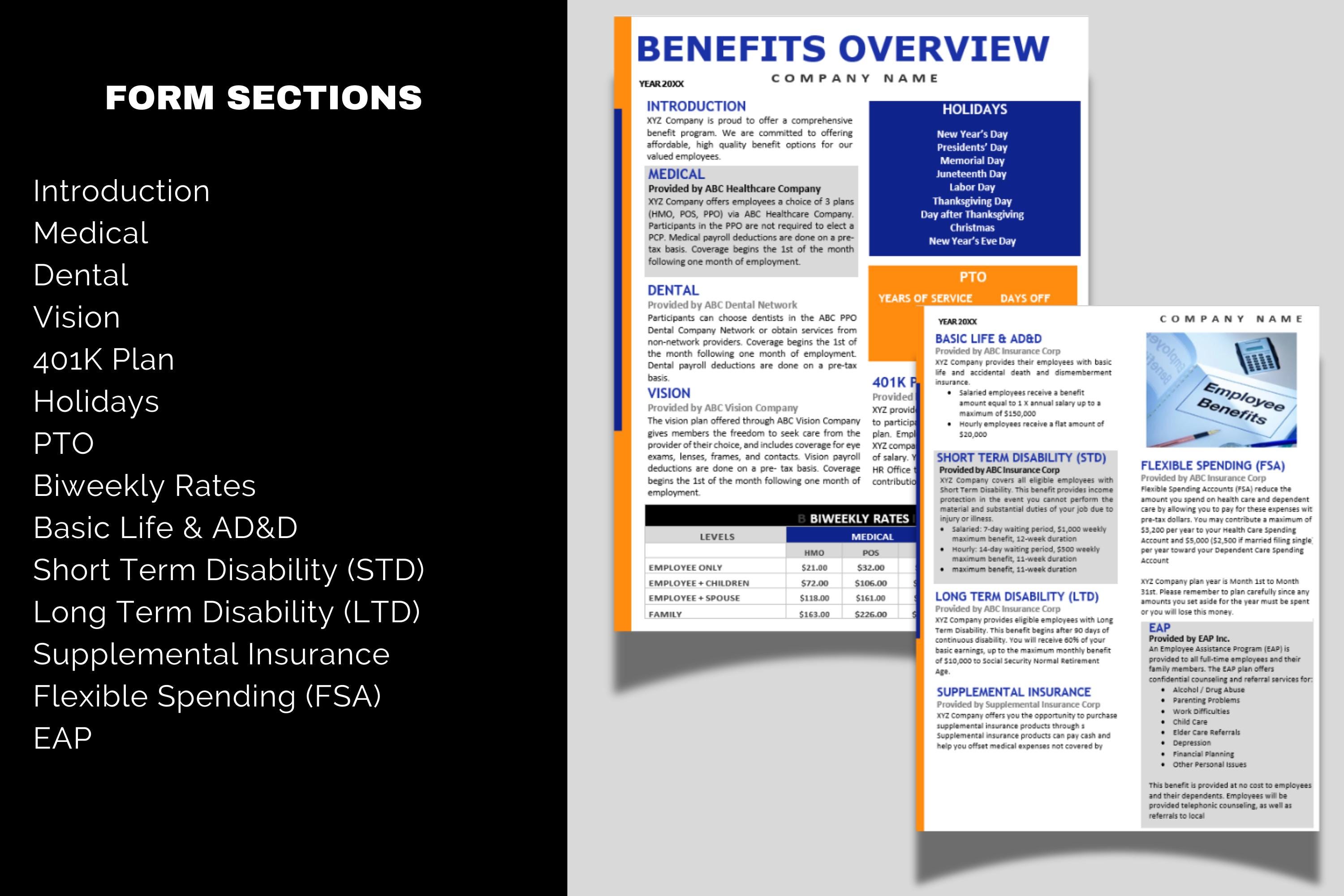 Employee Benefits Template: HR New Hire Packet | I Open Enrollment ...