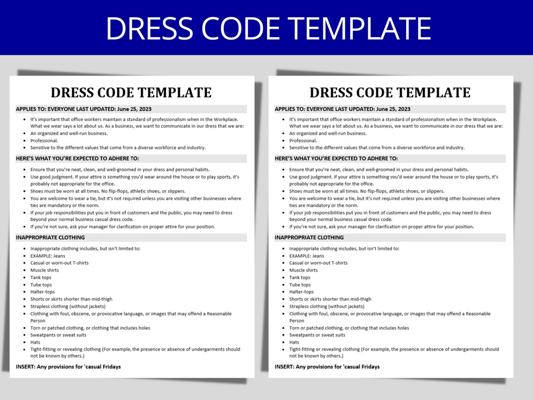 Buy Dress Code Policy HR Template MS Editable Word Form Human Resources