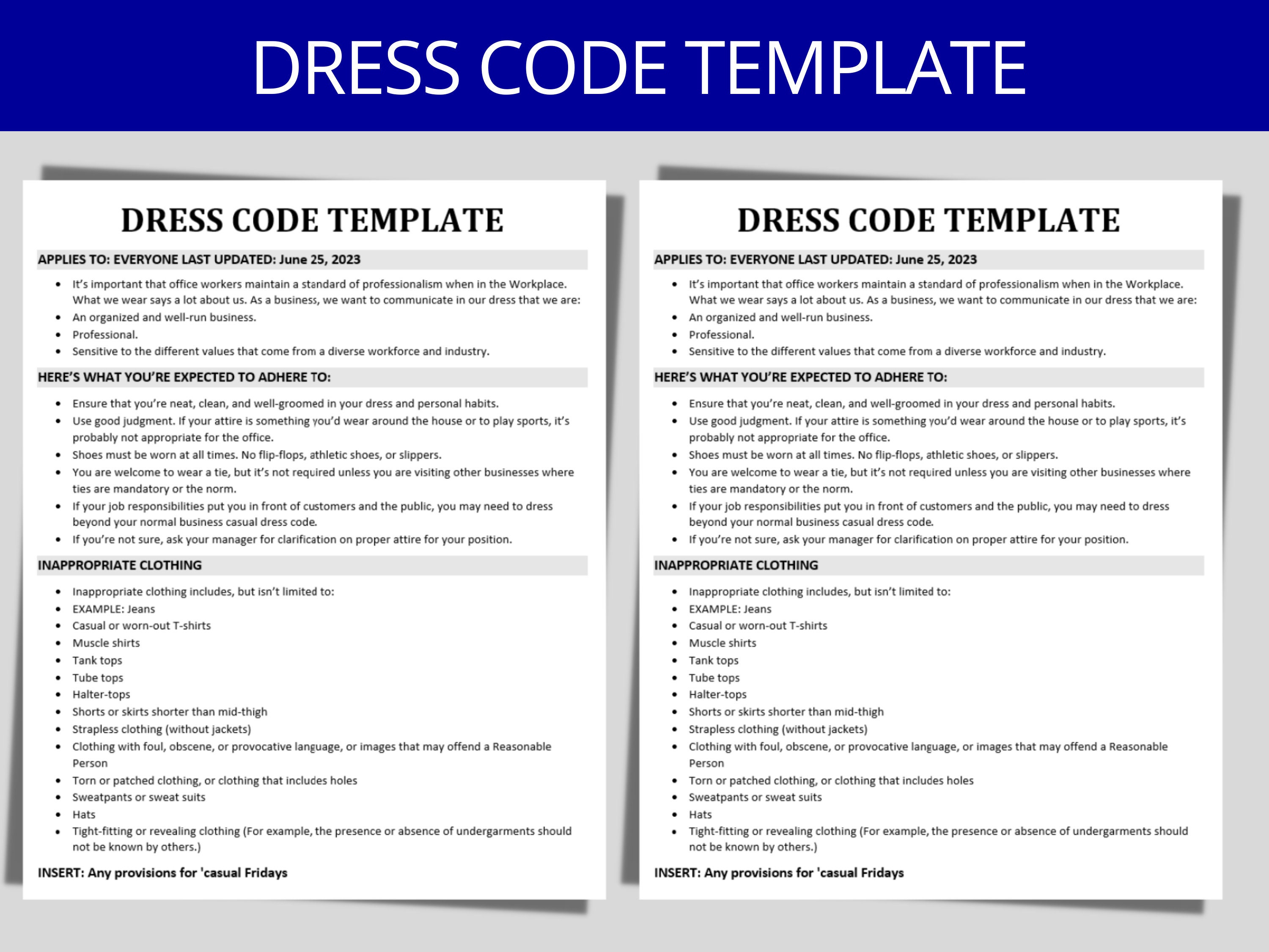 Dress Code Policy HR Template MS Editable Word Form Etsy Dress Code Policy HR Template MS Editable Word Form Etsy