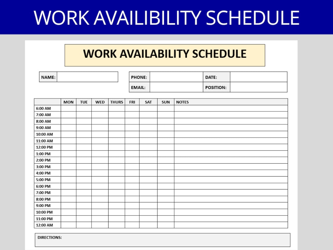 Employee Availability Form Weekly & Hourly Schedule Template Work Employee Availability Form Weekly & Hourly Schedule Template Work