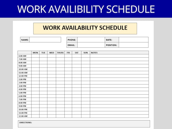 Employee Availability Form: Weekly & Hourly Schedule Template Work  Availability Sheet - Etsy