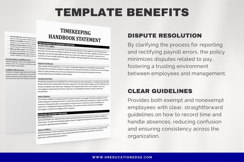 Timekeeping Policy Employee Handbook HR Compliance Employment Law