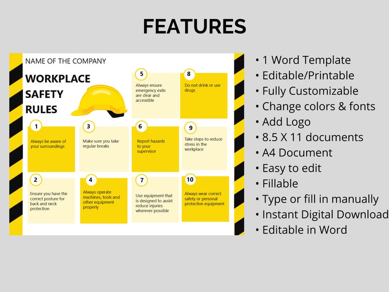 Employee Safety Rules Temple Editable Word Document HR Templates Human ...