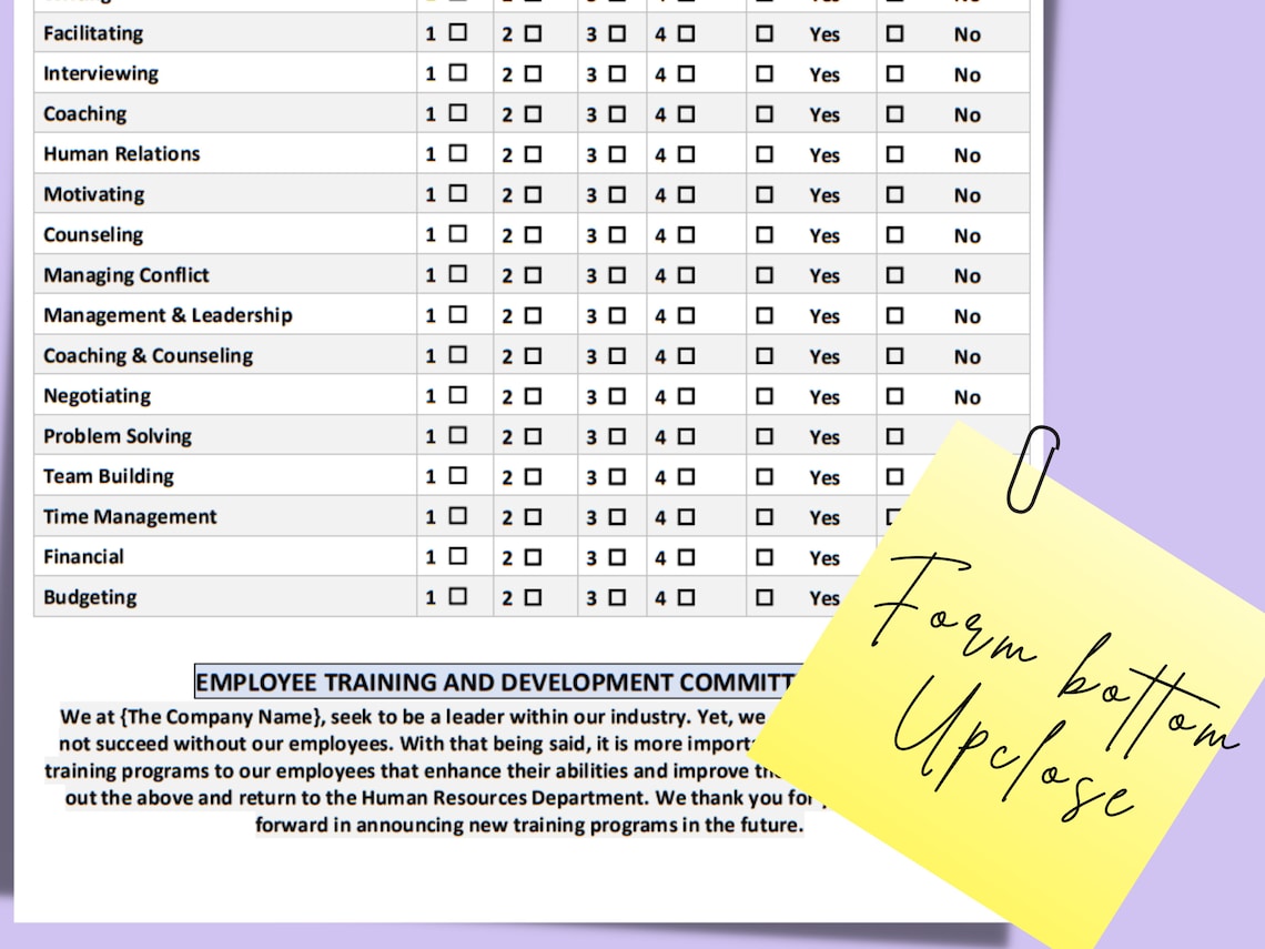 Training Needs Analysis Template Editable HR Form Employee Etsy