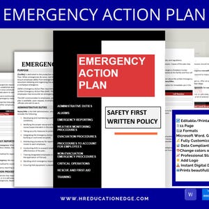 Emergency Action Plan: Workplace Safety Policies, Employee Fire Evacuation, OSHA Training Compliance Health and Safety Management, HR Policy