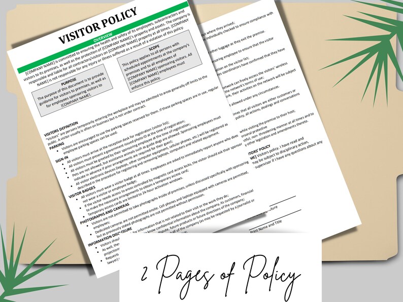 Visitor Policy Template HR Employee Document digital Download Etsy