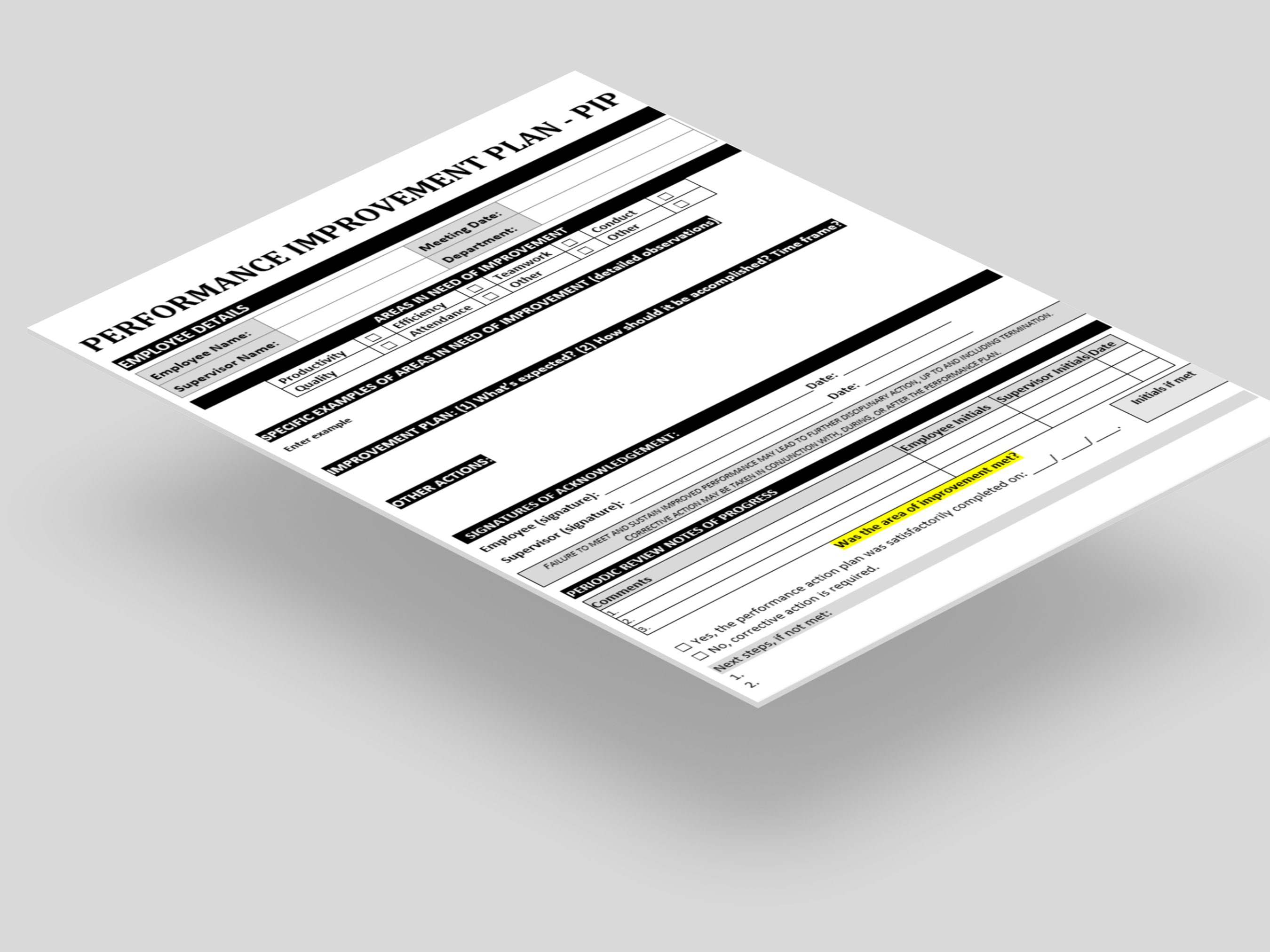 Performance Improvement Plan PIP Template Employee Performance Employee ...