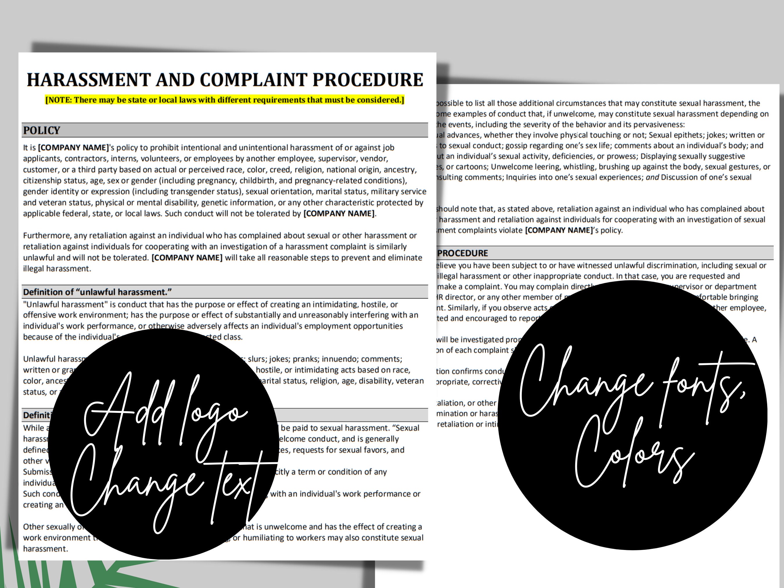 Harassment & Complaint Policy Template: MS Editable Word | HR ...