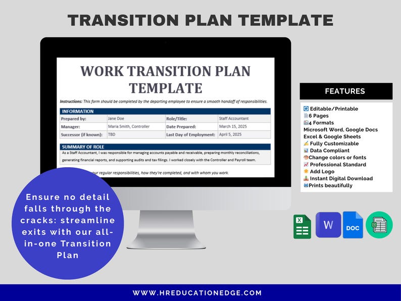 Employee Transition Plan Template: HR Offboarding Forms (word, Excel ...