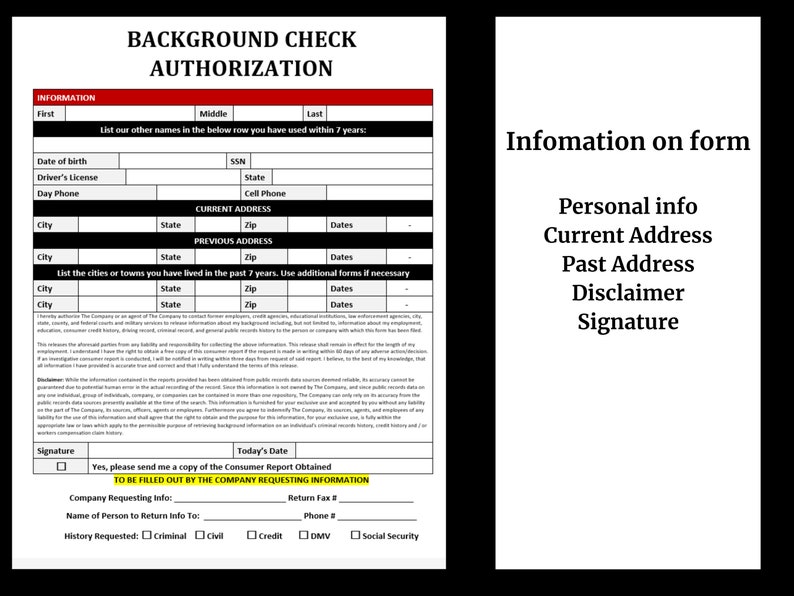 New Hire Background Check Template: Editable HR Form - Etsy