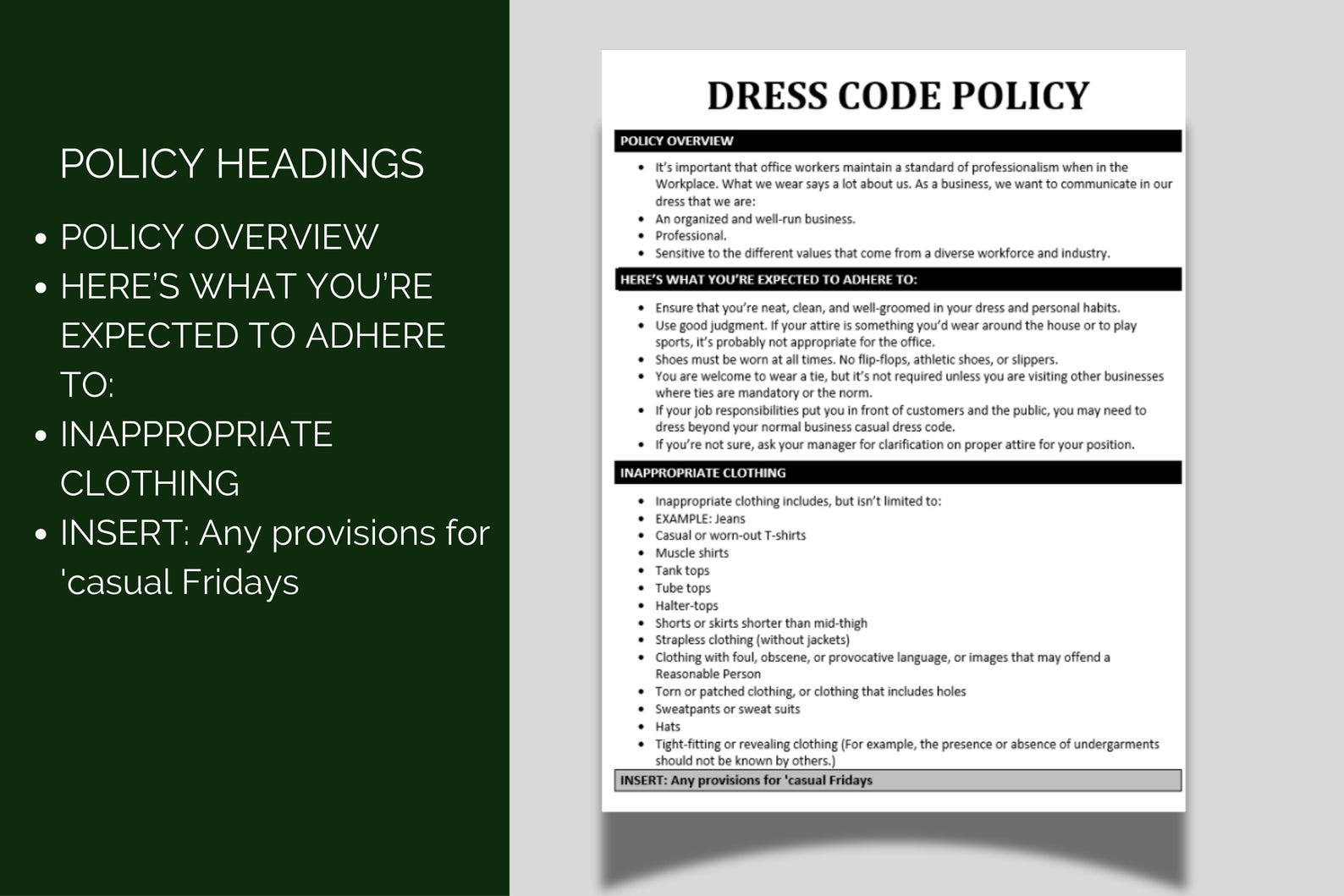 Dress Code Policy HR Template: Customizable Employee Handbook (digital ...