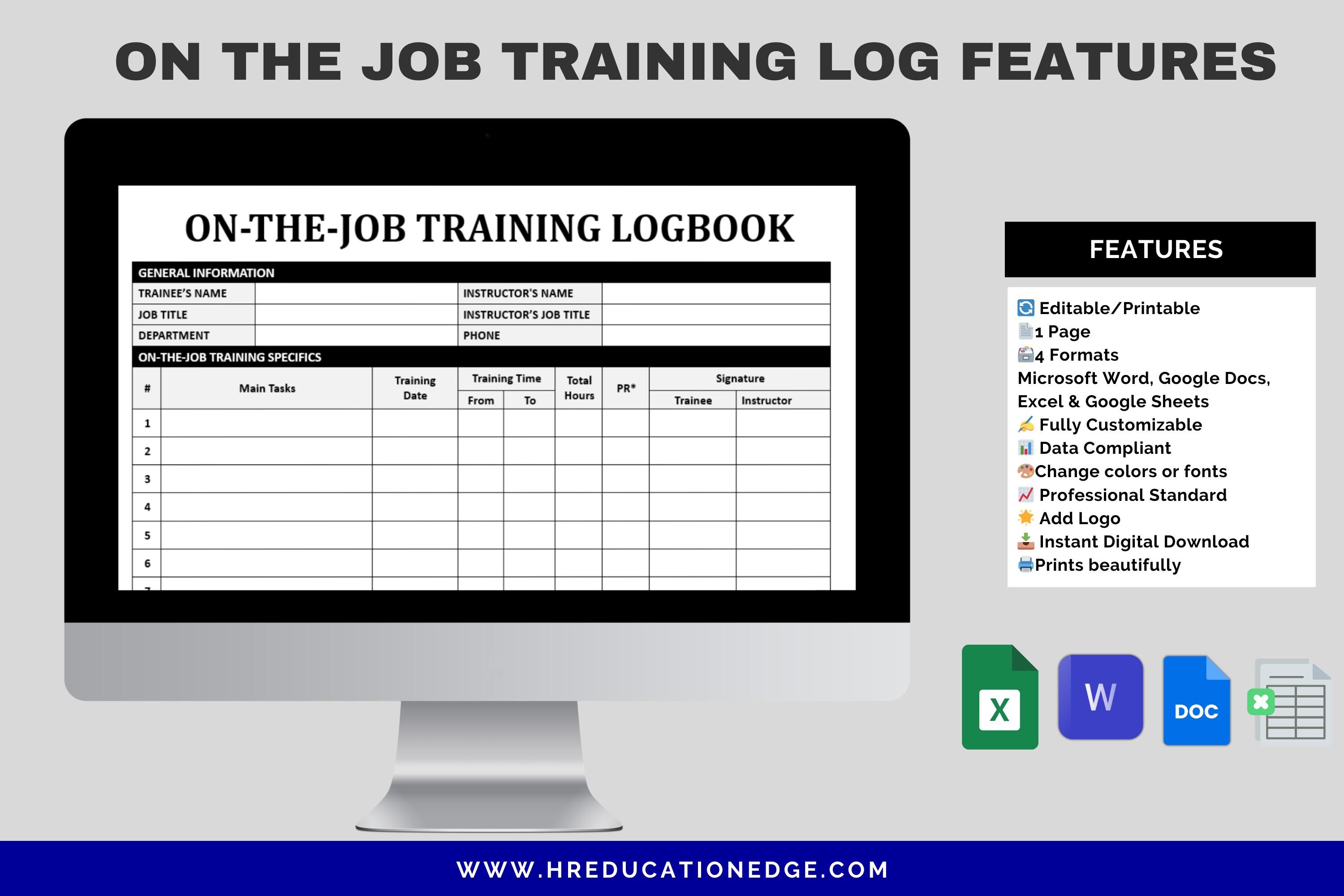 Employee Training Log & Tracker: Editable Excel, Word, Google Docs ...