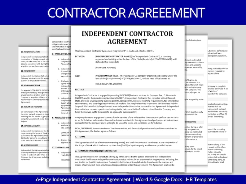 Intext Contractor Independent Contractor Agreement Template: Editable HR Form (MS Word ...