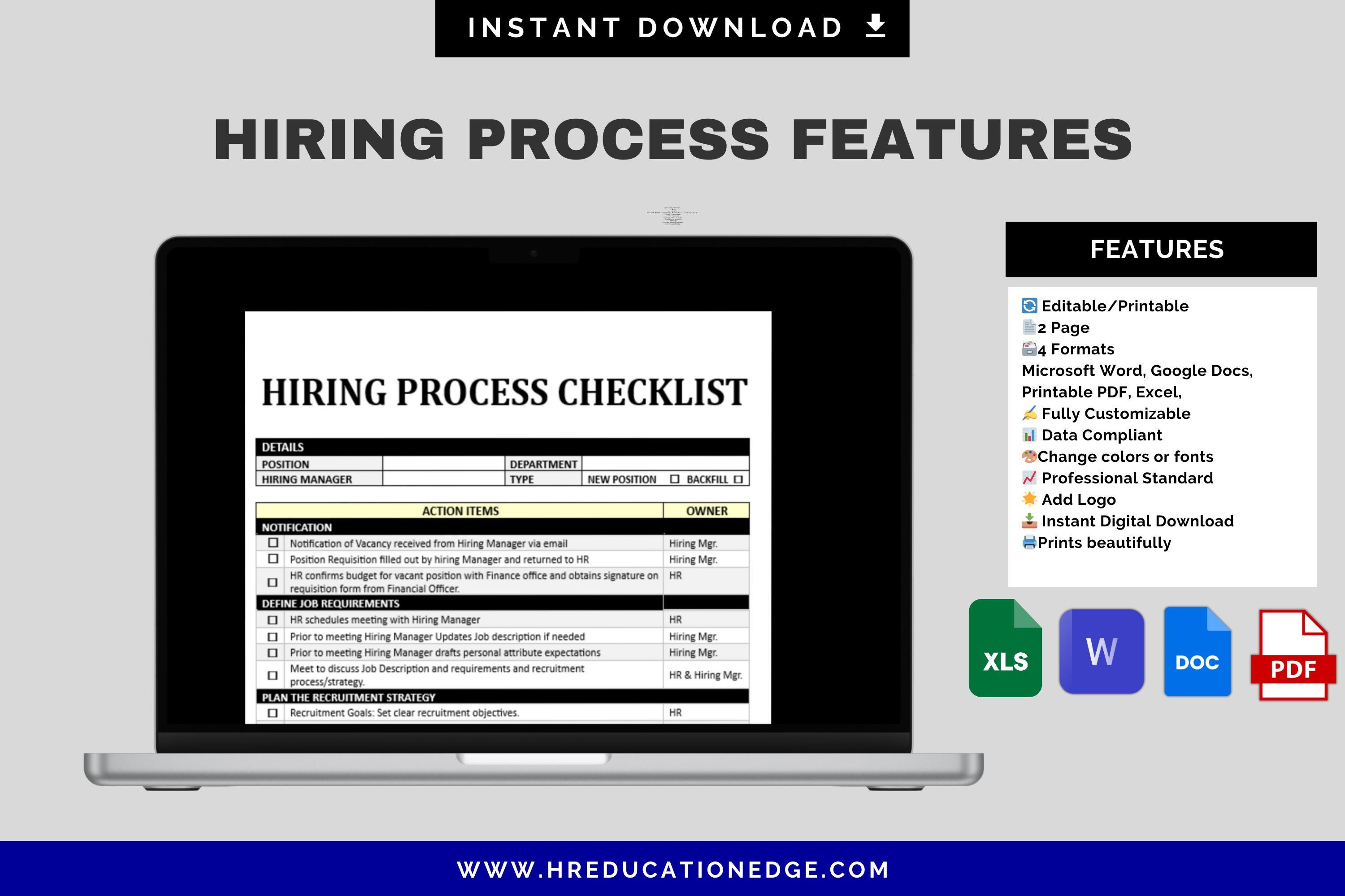 Hiring Process Checklist: HR Recruitment & Onboarding Template (digital ...