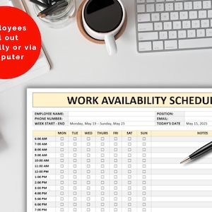 Employee Availability Form: Weekly Hourly Schedule (digital Download ...