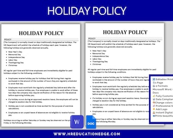 Holiday Policy Template: Editable HR Form (Digital Download)