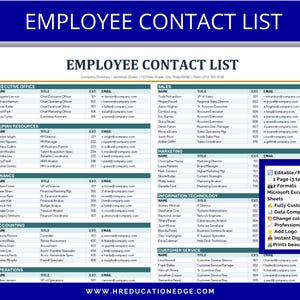 Mall för kontaktlista för anställda: Personalkatalog, schema, telefonlista | Excel och Google Sheets